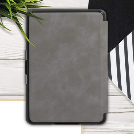 kwmobile Case for Kindle Paperwhite 10. Gen - 2018 PU Nubuck Leather Protective e-Reader Flip Case Cover Waves Grey